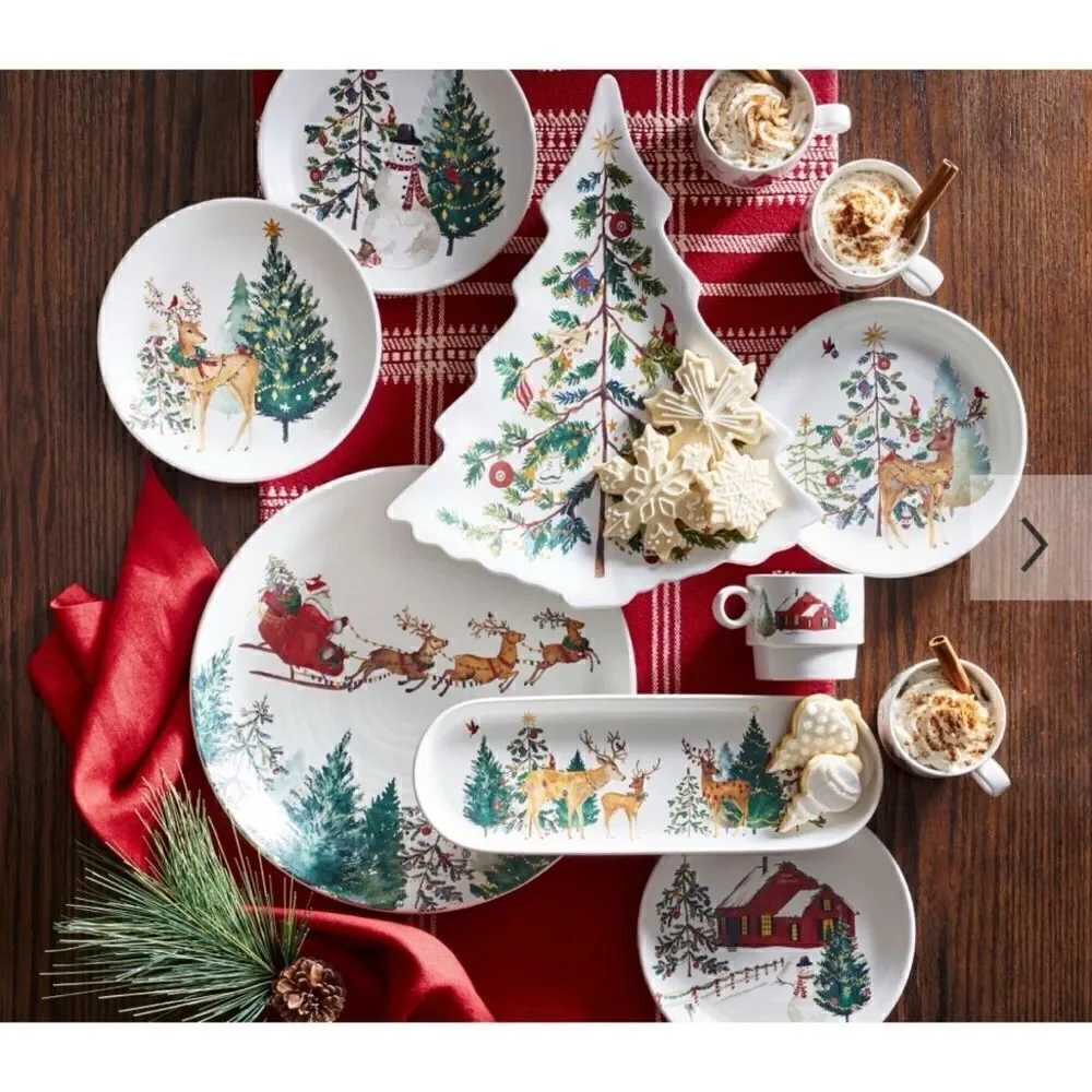Pottery Barn Christmas in the Country Stoneware Salad Plates, Set of 4/ NEW